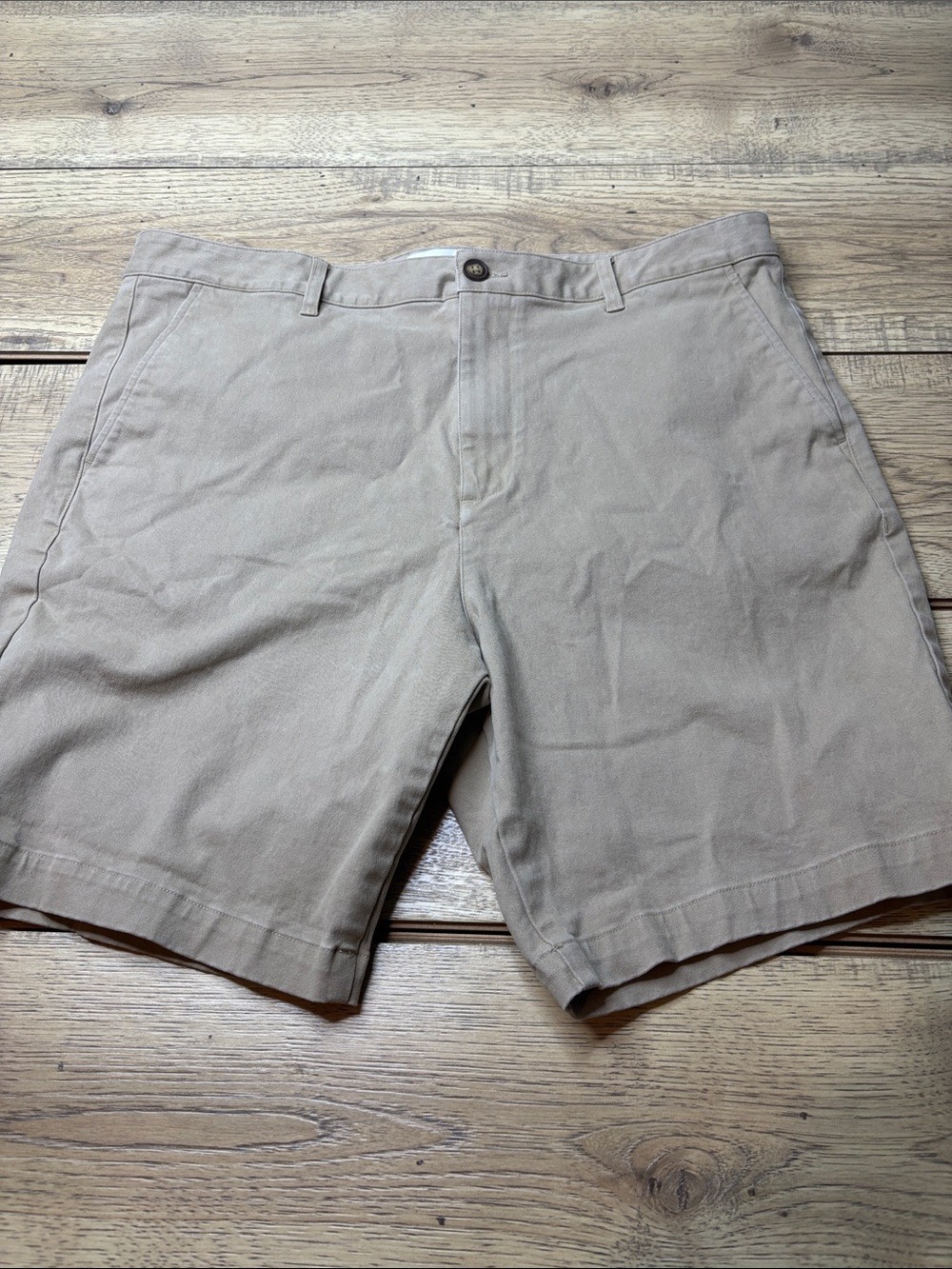 Men's Mott & Bow Stretch Chino Classic Tan Cotton Blend Shorts Size 35